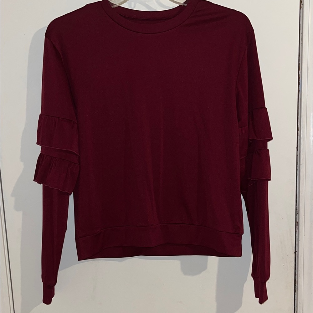 Elegant Burgundy Ruffle Sleeve Top